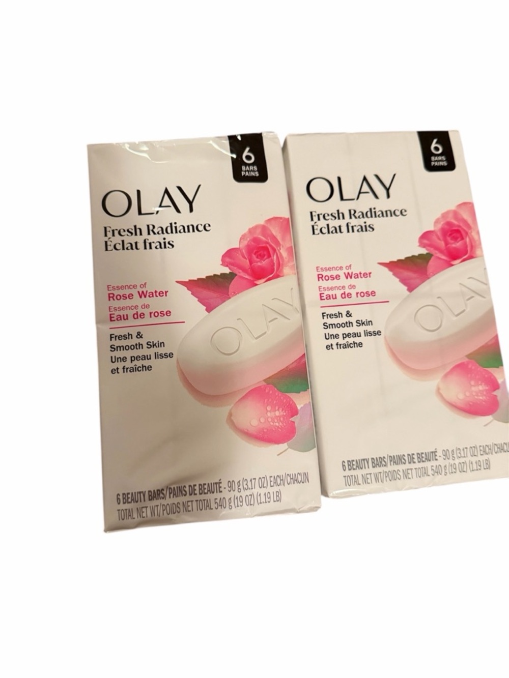 OLAY Fresh Radiance Rose Water Beauty Bars - White and Pink set of two